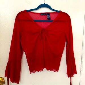 Mesh red keyhole shirt